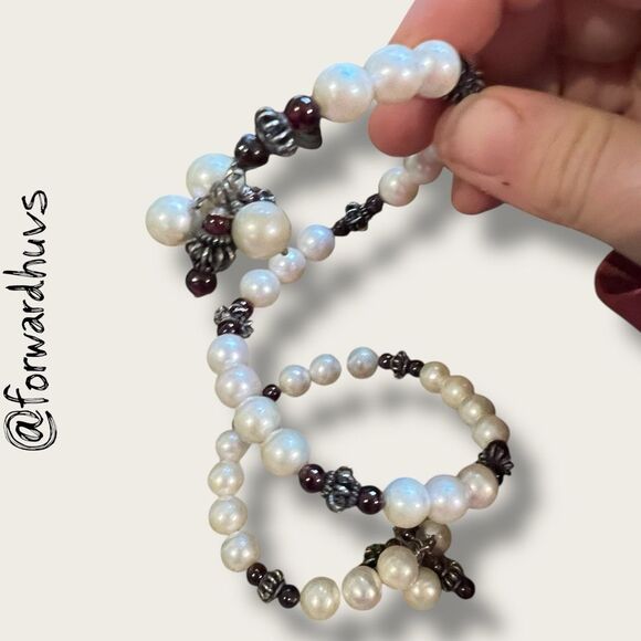 Freshwater Pearl & Garnet Bracelet – Sterling Wire – Appraised $1,795 (Insurance - Picture 6 of 14
